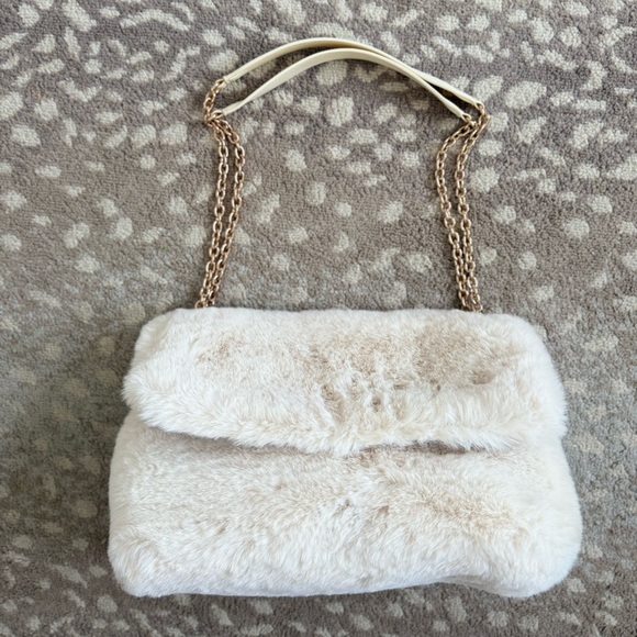 H&M faux fur gold chain shoulder bag Elegant Cream Faux Fur Shoulder Bag nwot - Picture 5 of 14